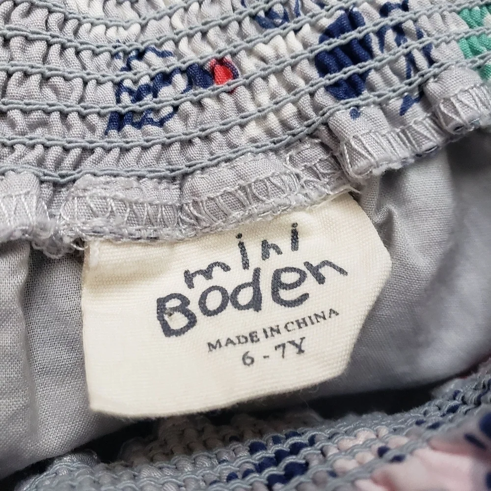 Mini Boden Girls 6-7 Long Sleeve Dress Grey Colorful Owls Smock Neck Cuffs Pink
